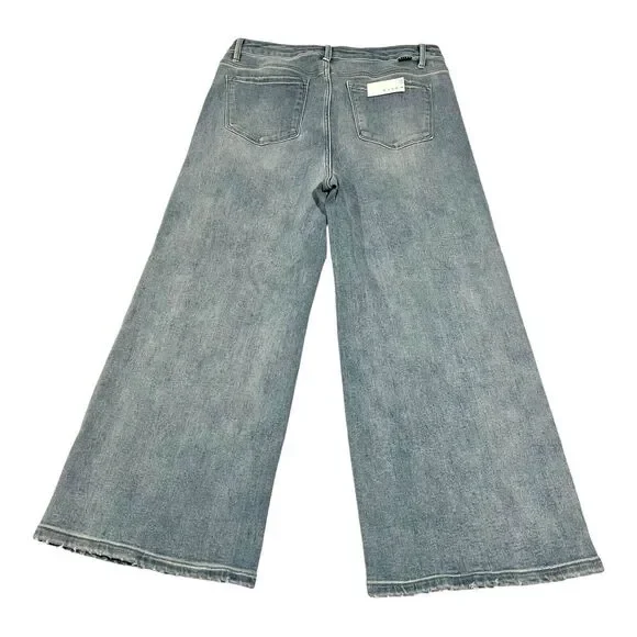 NWT Risen Women's Jeans Sz 15/32 High Rise Wide Leg Crop Light‎ Wash Blue Denim - Picture 2 of 14